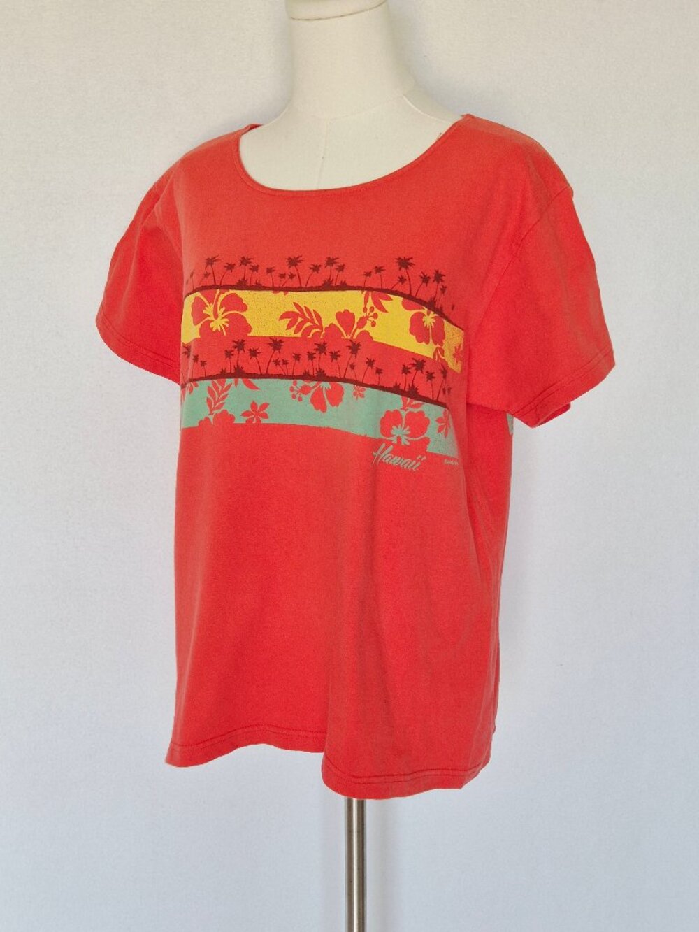 Crazy Shirts Hawaii Hibiscus Palm T-Shirt Short Sleeve Cotton Orange-Red